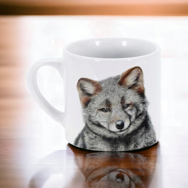 Taza de café espresso blanca con ilustración de un Retrato de Zorro Chilote