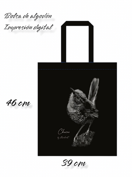 Bolsa de Algodón Negra con impresión digital Modelo Chucao